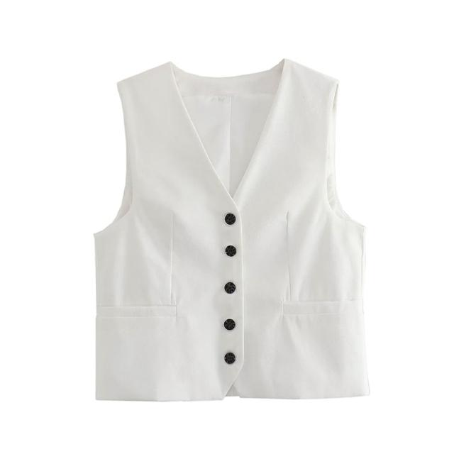 Willshela Women Fashion Solid Single Breasted Vest Waistcoat Vintage V-Neck Sleeveless Female Chic Lady Tank Tops