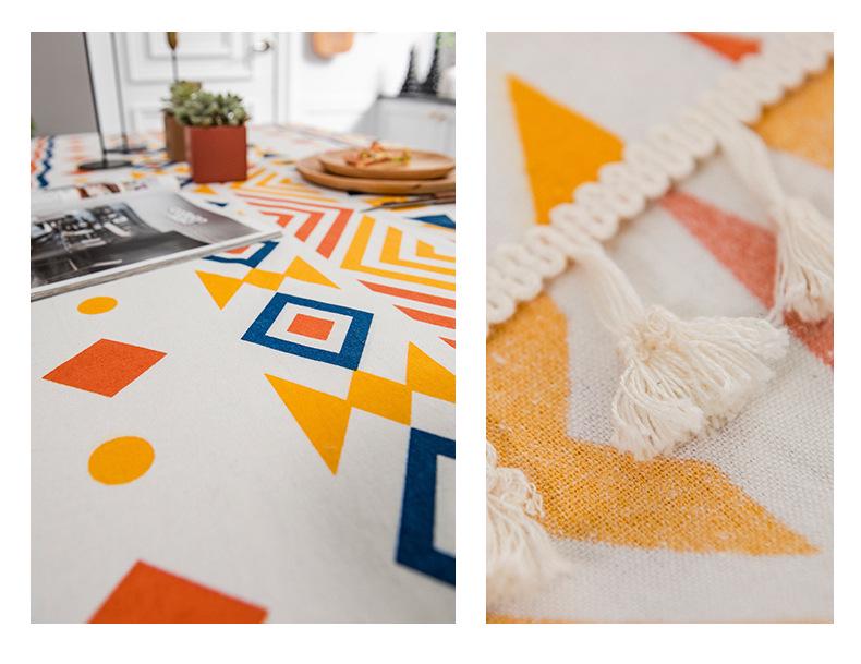 Bohemian Cotton Linen Tablecloth with Tassels – Ethnic Style, Waterproof & Oilproof, Wash-Free Rectangular Design