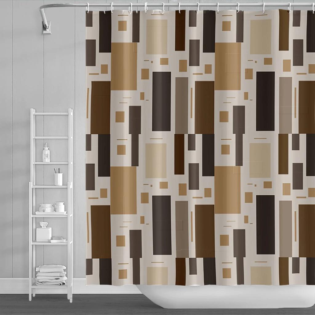 Modern Geometric Shower Curtain Blue Waterproof Shower Curtains Polyester Bath Curtain Bathroom Textured Fabric Machine Washable