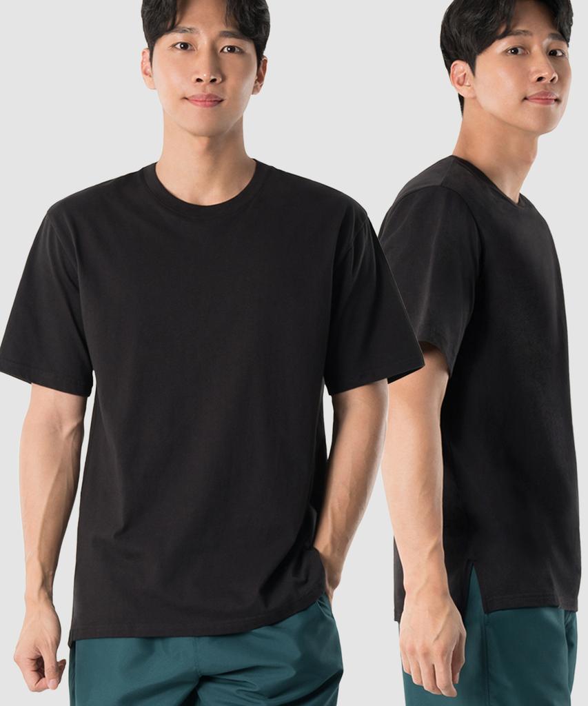 ARMEDES [2Pack] Layered 20-Count Asymmetrical Side Slit Round Neck Short Sleeve T-Shirt Ar-509