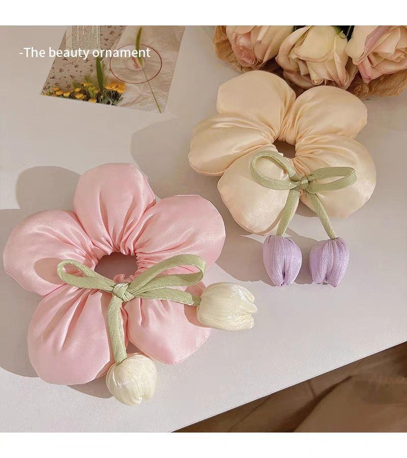 Hair Tie Flower High Elasticity Tulip Hair Display Volume Fluffy Headband Hair Accessories Sweet Hair Ring Scrunchie Women Large Fashionable Jewelry