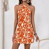 Ruffled Dress2024 Summer Women's Sleeveless Elegance Backless Skirt Ruffles Print Halterneck Dress
