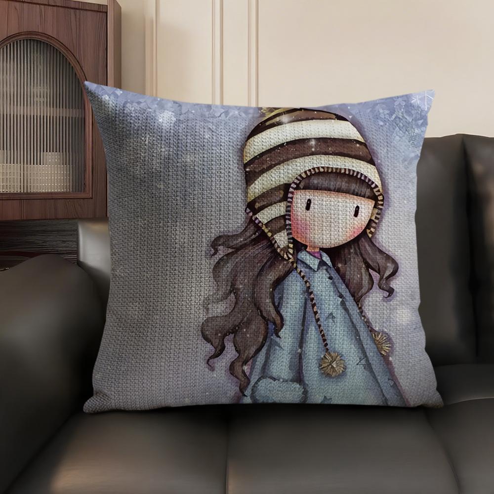 Cartoon SSantoro Gorjuss Cushion Cover Natural Linen Organic Fabric DoubleSided Printing Sofa Home Decor Gift Pillow Case
