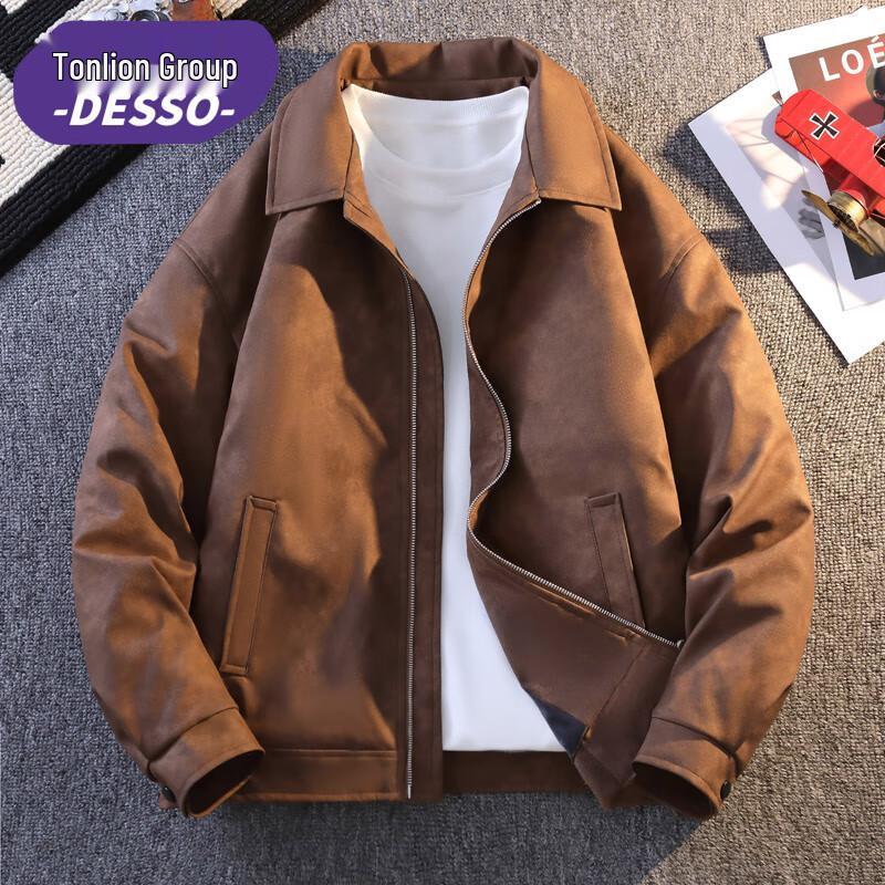 

DESSO Men s Casual Faux Leather Jacket L