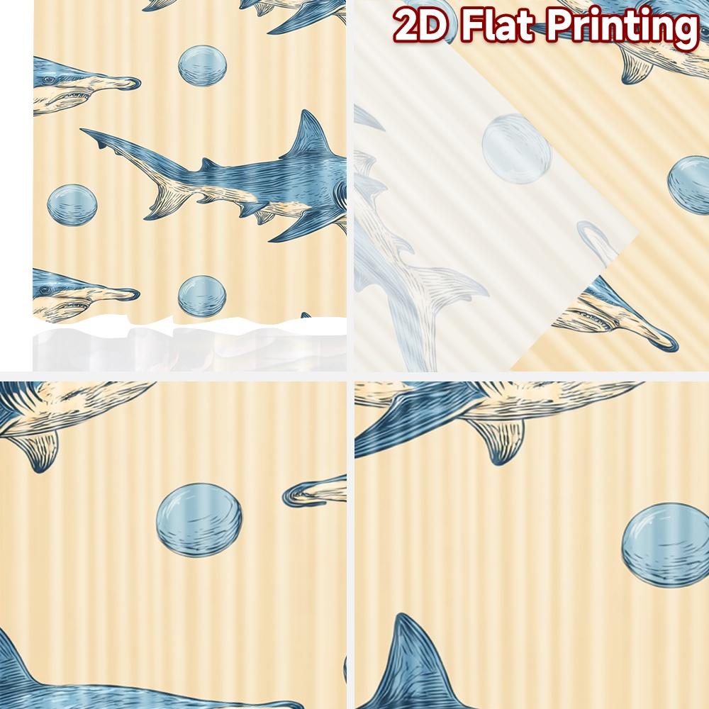 2D FLAT PRINTING 2pcs Curtains (Without Rod) Funny Shark Illustration Holiday April Fools is Day Printed Curtains Versatile