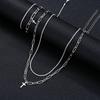 4-piece Fashion Street Style Cross Pendant Necklace Zircon Bracelet Jewelry Set for Men Women Punk Party Daily Wear Jewelry Gift
