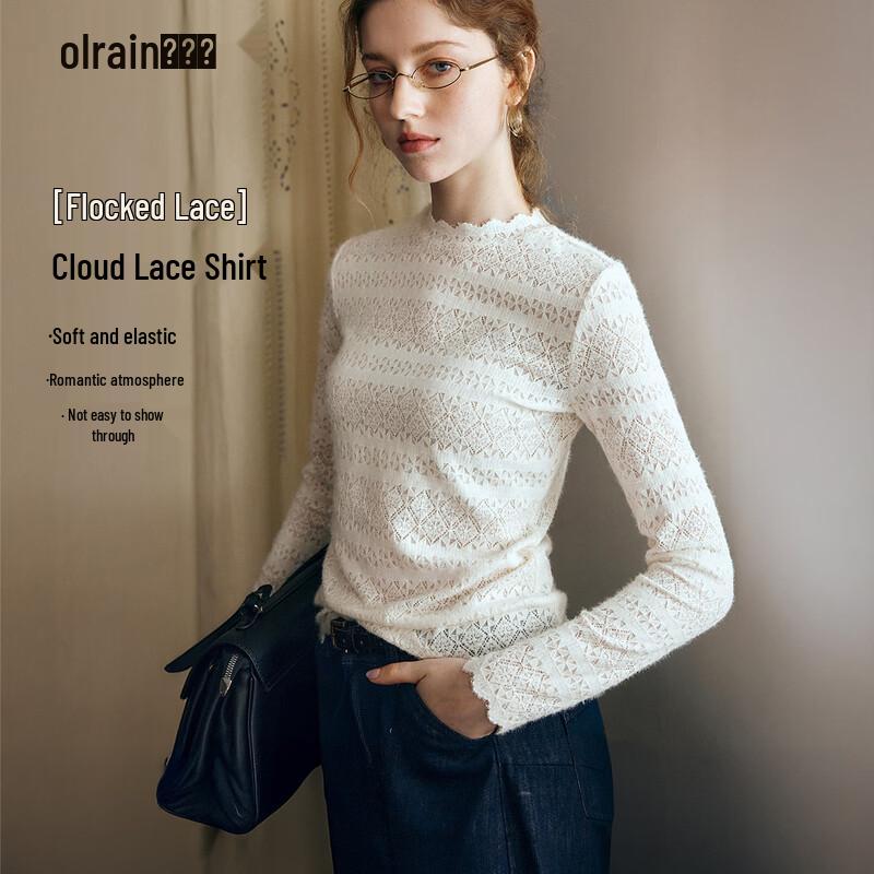 Olrain Women s Mock Neck Lace Long Sleeve Top L