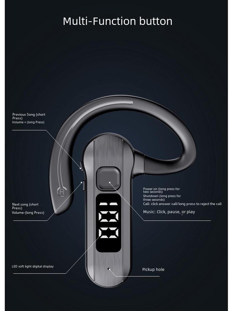 M26 Benledning Bluetooth Headset: Trådløs, Høy effekt, Digitalt display, Stemmestyring, Åpent øredesign for sport og forretningsbruk