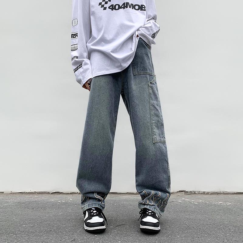 Pánské široké džíny ve stylu Harajuku – trendy podzimní/zimní hip-hopový design