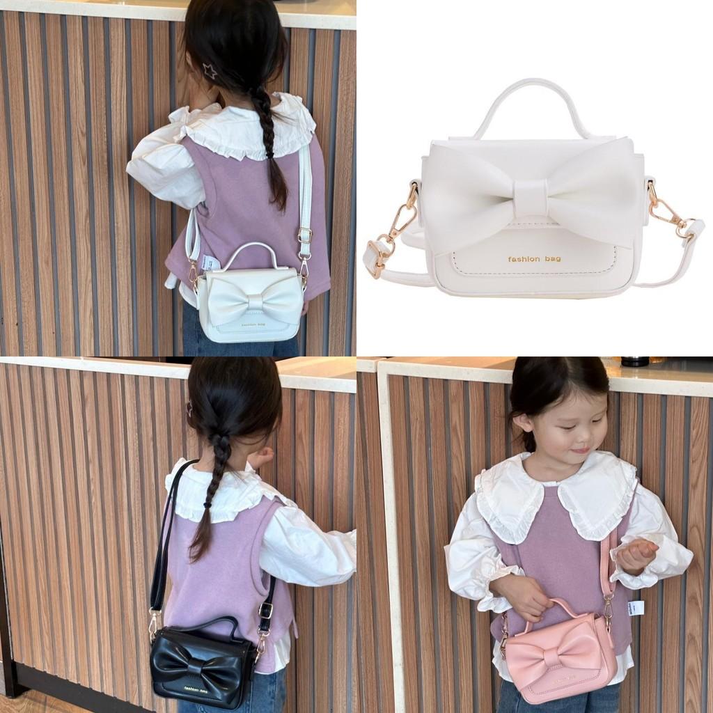 Modern Chic Children's Handbag In Pink White And Black With Adorable Bow Pattern