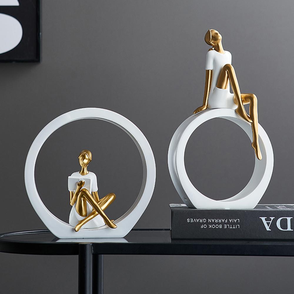 Leichte Luxus-Heimdekoration, Kunstharz, Lesestatuen, Wohnzimmer-Tischdekoration, abstrakte Figuren, Desktop-Zubehör
