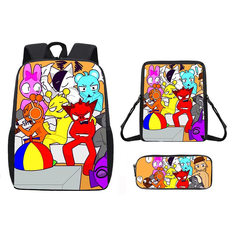 Incredibox Sprunki Pattern Backpack Shoulder Bag Pencil Case Three Set Piece