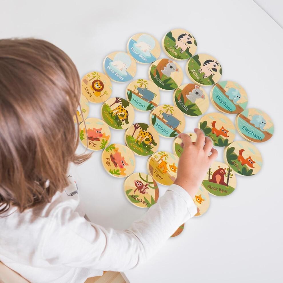 Wooden Animal Matching Game for Kids  Toddler Educational Card Matching Toy  Fun Learning Game for Preschool Children Ages 3, Boys and Girls