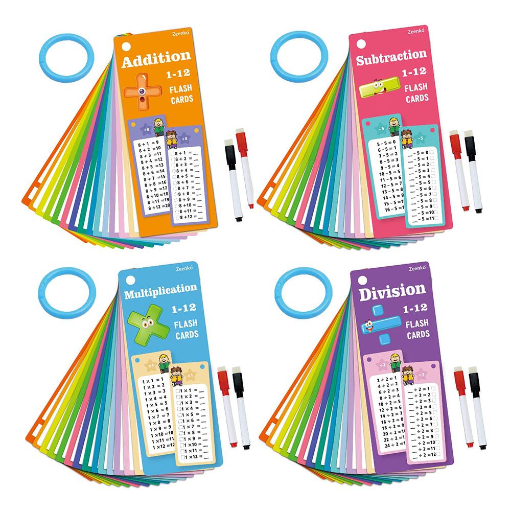 Cartes 15 Pièces/set Mathématiques Addition Soustraction Multiplication Division Effaçables Réutilisables Apprentissage des Nombres Aide Pédagogique Mathématique pour Enfants
