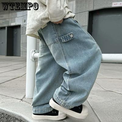 Boys' Jeans Spring and Autumn Children's Handsome Workwear Casual Pants Straight Leg Wide Leg Pants Boys' Trendy