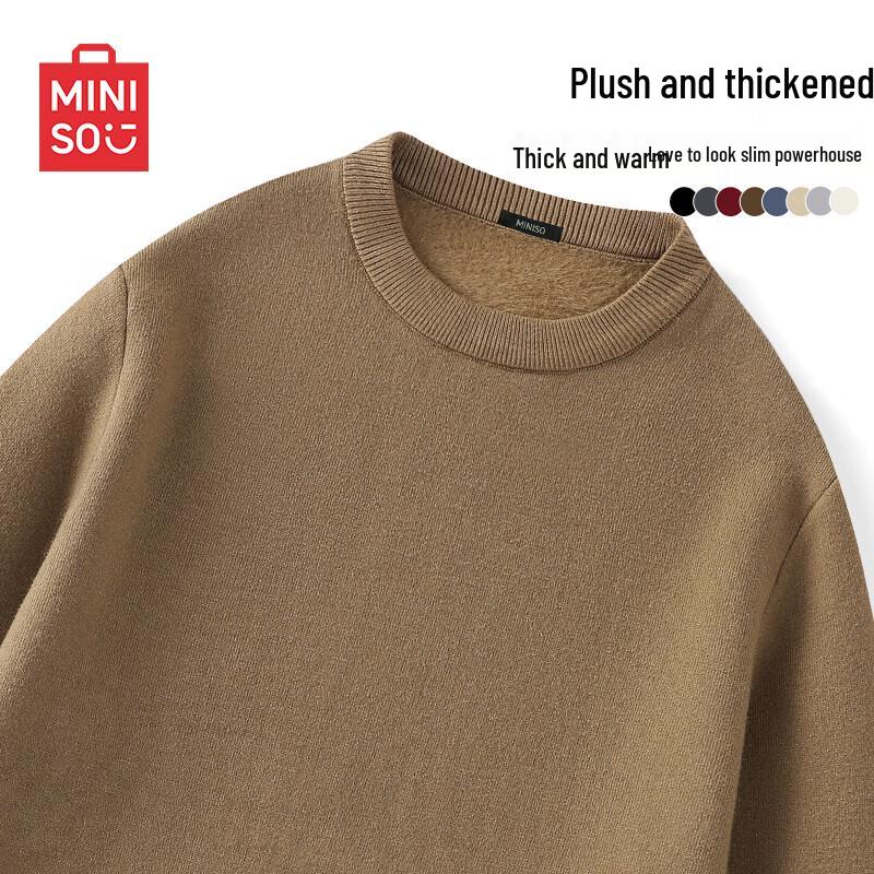 MINISO Men's 2024 Winter Fleece-Lined Round Neck Sweater