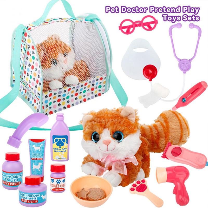 Haustierpflege-Spielset, Arzt-Set, Kinder-Arzt, Rollenspiel, Tierarzt, Katzenpflege, Spielzeug, Welpen-Hundeträger, fütternder Katzen-Rucksack