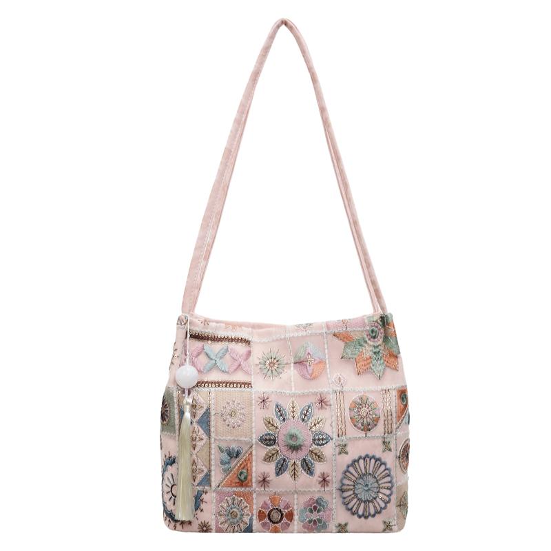 

Women S Embroidered Tote Bag Ethnic Boho Style Small Capacity Casual Shoulder Crossbody Bag Fashion Handbag For Ladies 2026 рожевий