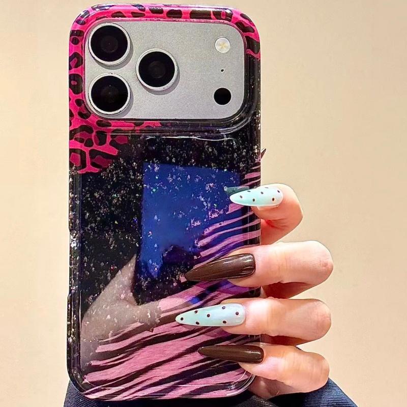 

Роскошный чехол с узором леопардовый принт и кристальным глиттером для iPhone 17 16 15 14 Pro Max, противоударный, сшитый, зебра, глянцевый бампер iPhone17