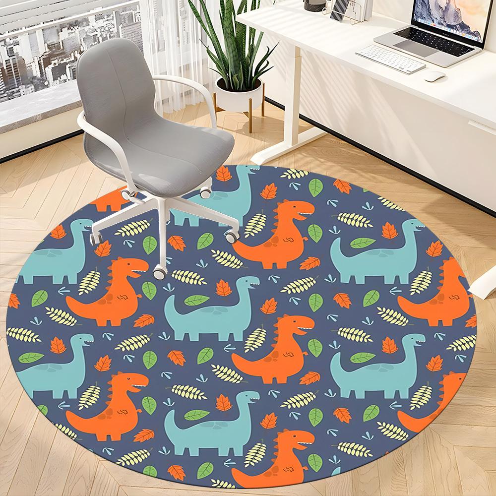 1PC Dino Leaves Office Round Area Rug, Mat Suitable For Office, Under Office Chairs Bedroom Living Room Home Decor, Room Deco