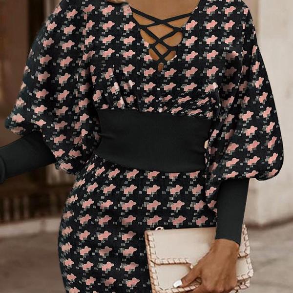 2025 Autumn Winter New Women's V-Neck Bodycon Dress, Wrap Waist Long Sleeve Bodycon Midi Dress, Slim Fit Bandage Party Evening Dress