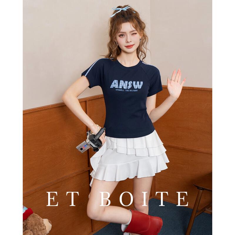 Women s Retro Letter Embroidered Knit Top S