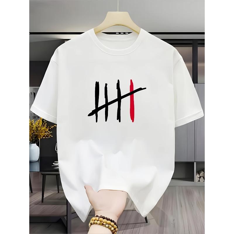

European sizes Men s T-Shirt Black & Red Hand-Painted Counting Symbol T-Shirt - Casual Short Sleeve Summer Round Neck Tee S белый