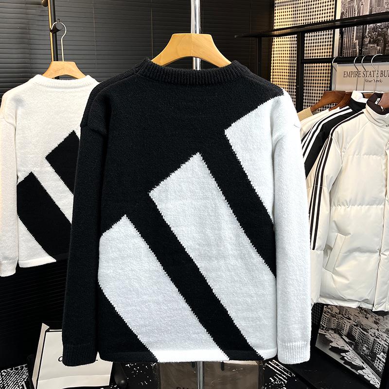 Nový svetr s kulatým výstřihem značky Tide v černé a bílé barvě - Pánský svetr s dlouhým rukávem pro páry