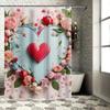 Heart-Shaped Floral Shower Curtain - Waterproof, Mildew-Resistant, Romantic Design Adds Extra Charm to Your Bathroom
