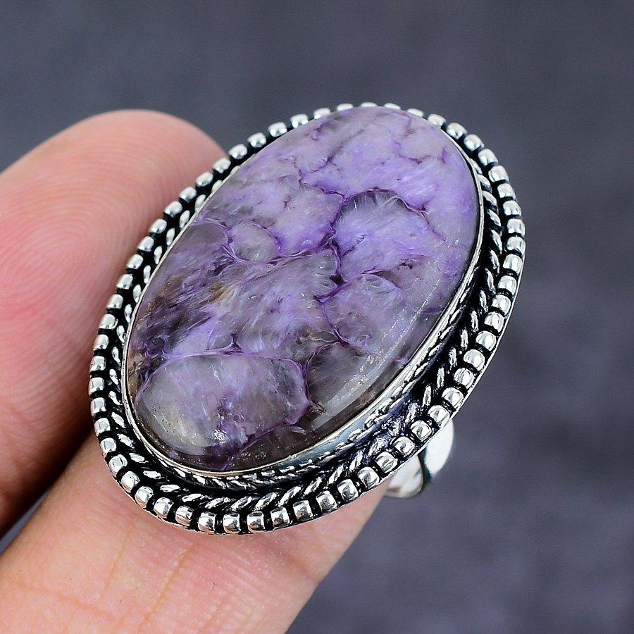 Russian Charoite Handmade 925 Sterling Silver Jewelry Ring Size 9 m5f04