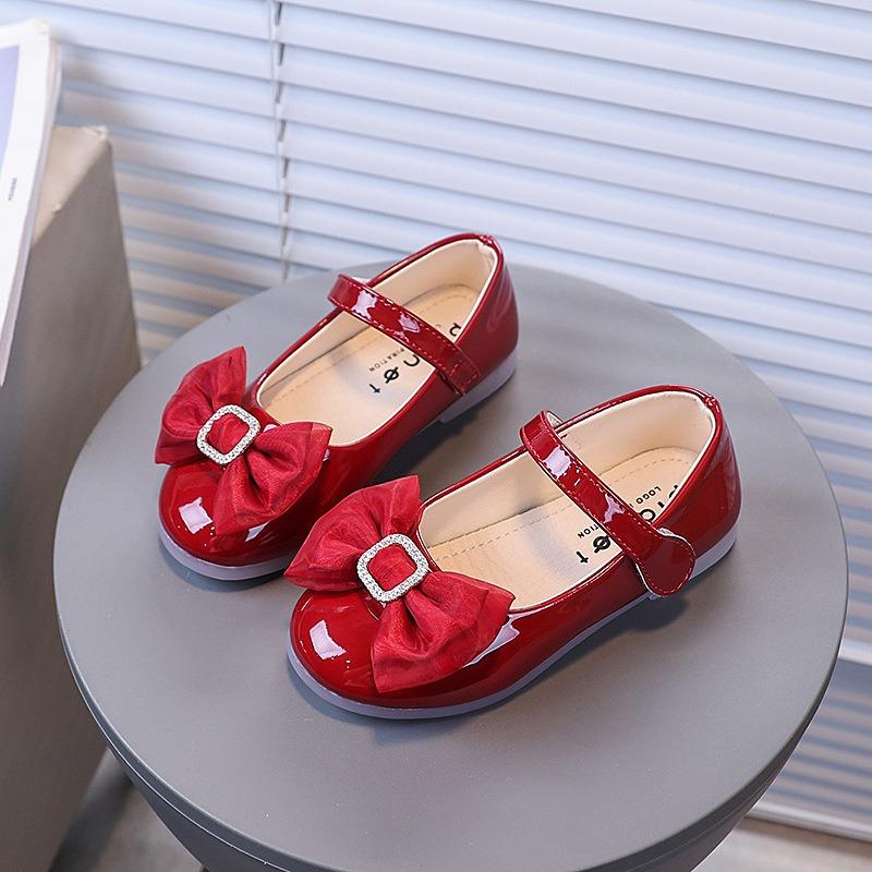 

Новые осенние металлический бант женский стиль элегантные детские туфли модные повседневные балетки детская обувь 22 красный