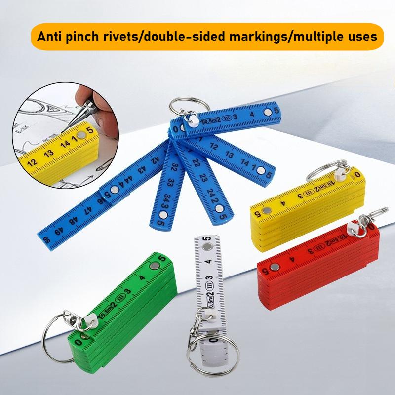1pc Multifunctional ABS Plastic Folding Ruler,50cm/19.69in,10-Fold with Keychain,Compact and Portable,Folding Ruler Drawing Tool