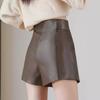 2024 Women's High-Waist PU Leather A-Line Wide-Leg Shorts for Autumn & Winter - Versatile Outdoor Wear
