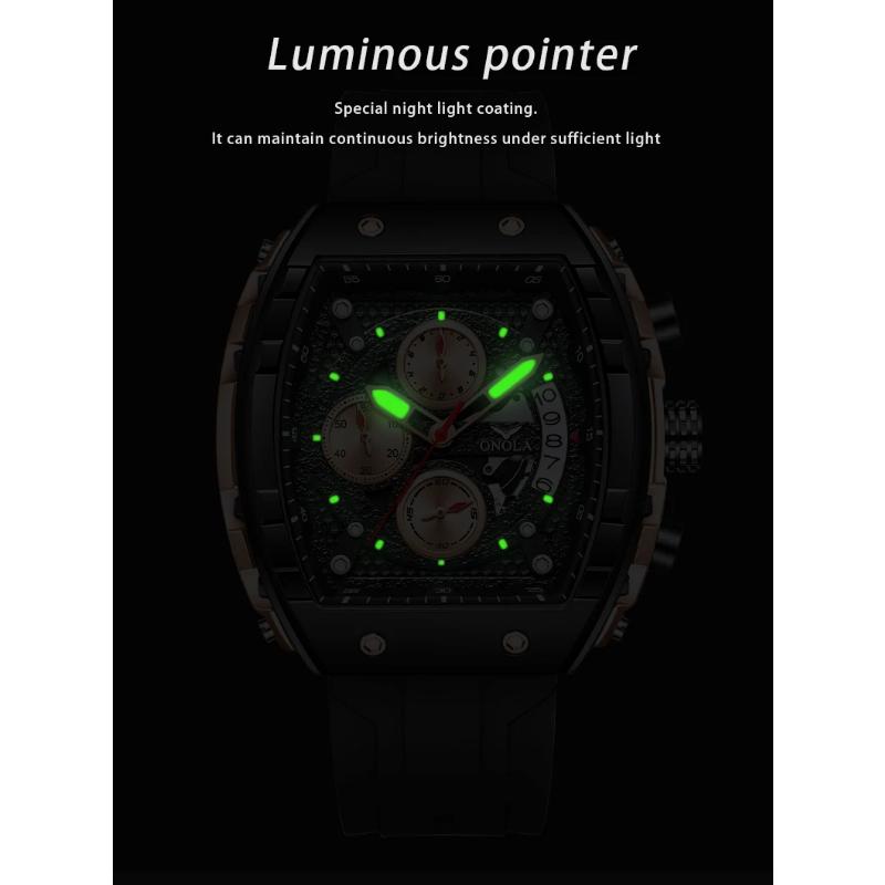 ONOLA Ceasuri de mână bărbătești de modă, multifuncționale, cu calendar, cronometru, lumină de noapte, impermeabile, din silicon impermeabil, cu quartz