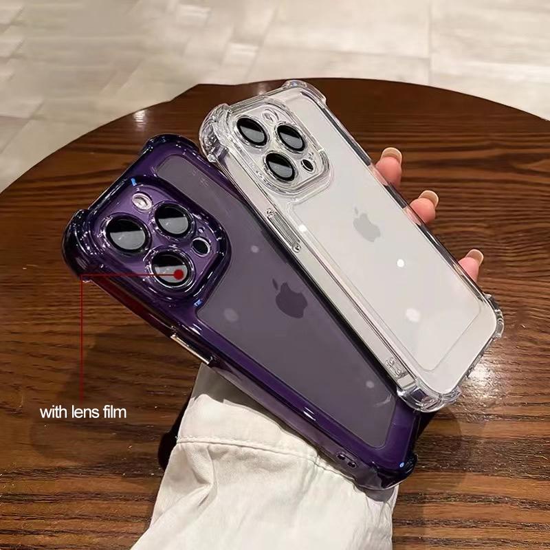 Luxury Shockproof Clear Phone Case For iPhone 14 13 12 Pro Max Silicone Bumper Transparent With Lens Film Protection Hard Back Cover