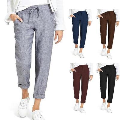 Cotton Linen Pants Women Soft Loose Sports Pants Breathable Slim Ankle Length Trousers Korean Leisure Fitness Pants
