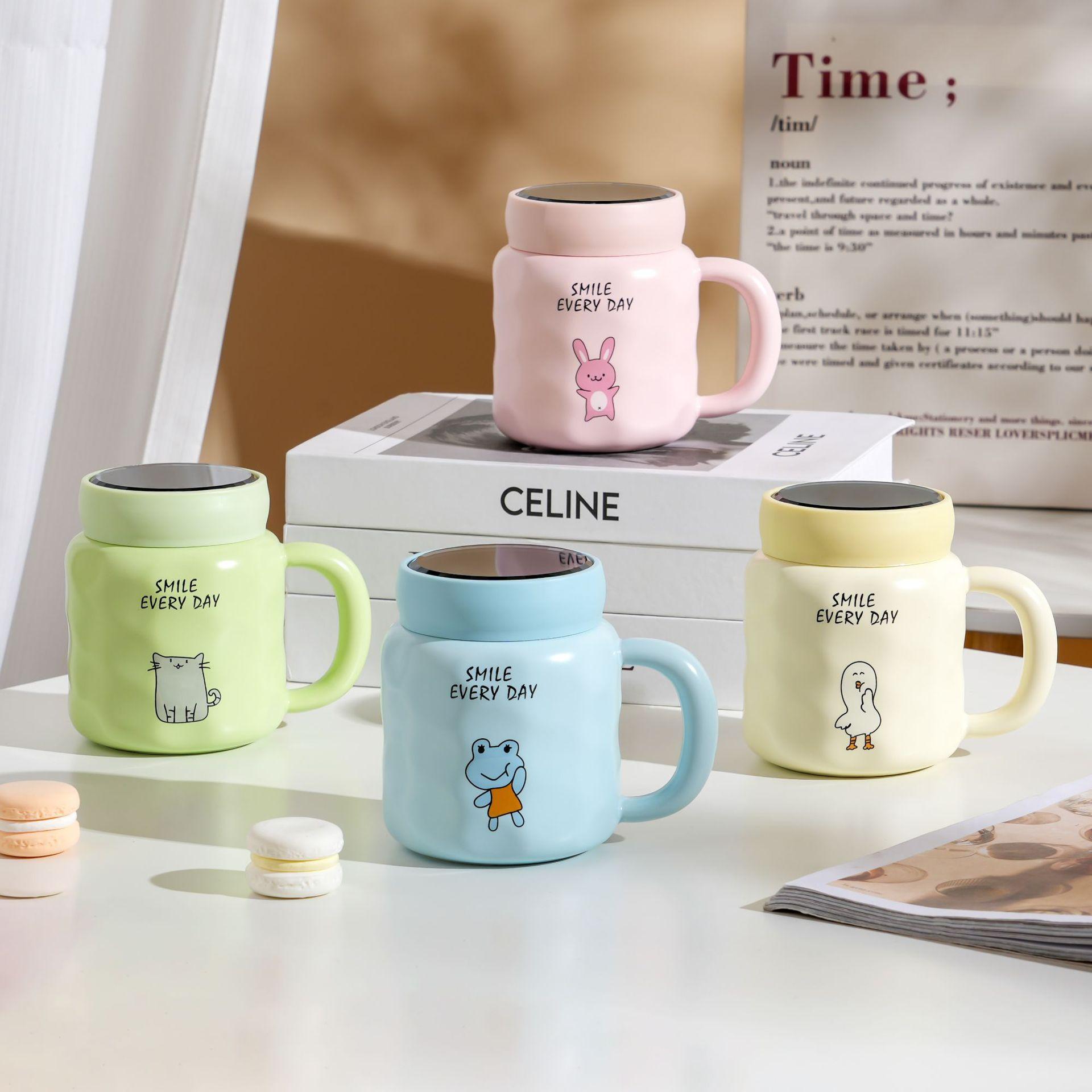 

Открывающийся небольшой подарок с крышкой, зеркальная чашка, мультяшная милая кружка, домашний набор, стакан для воды для студента 450ML