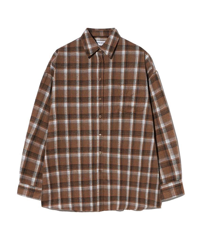 VIVABROWN 85-Viva068 House Forest Oversized Pocket Long Sleeve Check Shirt Brown