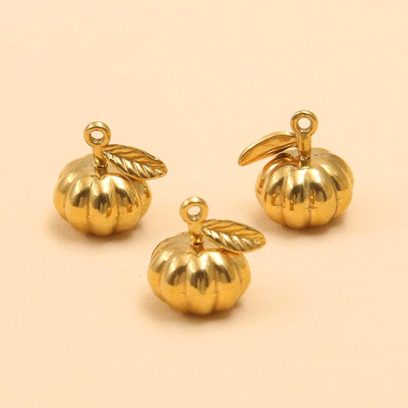 18K Gold-Plated Stainless Steel Pumpkin Pendant - 3D DIY Food Accessory 1 piece