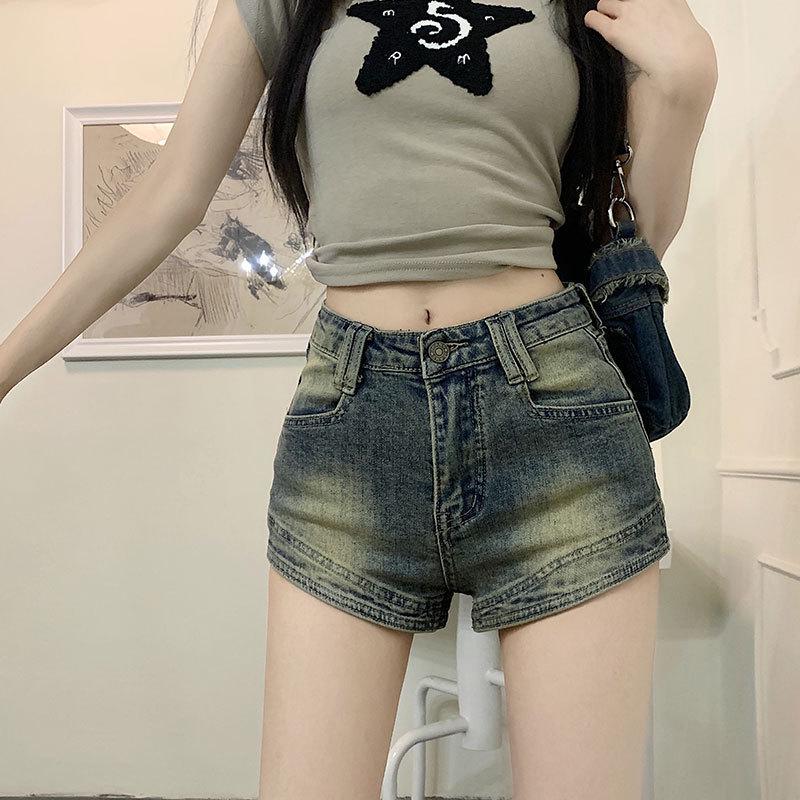 Retro High-Waisted Distressed Denim Shorts for Women - Petite Stretchy Summer Style L