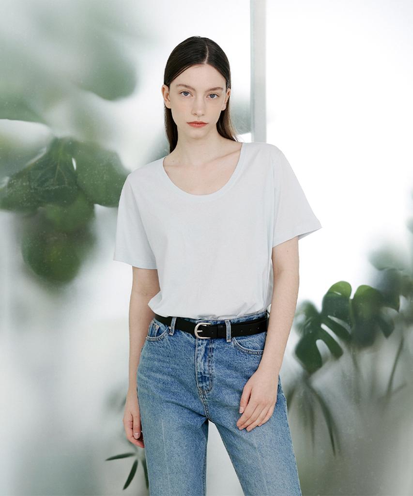 PINBLACK Soft U-Neck Short Sleeve T-Shirt Blue