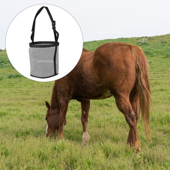 Horse Feed Bag Heavy Duty Mesh Horse Feeder with Adjustable Strap Horse Muzzle Feed Bucket for Feeding Grain Powder Supplements