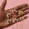 Retro Color Small Daisy Flower Fruit Series Strawberry Cat Paw Pendant Necklace Color Dripping Oil