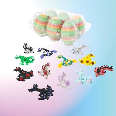6-Pack Small Mystery Fully Articulated And Colored, 3D Printed 6-Pack Miniature Dragon Egg Unique Mystery Dragons