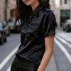 Women's Elegant Satin Short-Sleeve Blouse With Double Pockets