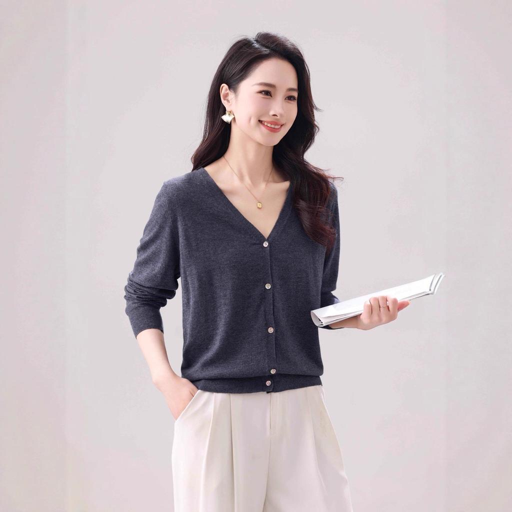 Autumn Wool V-Neck Women's Loose Slimming Knit Cardigan Sweater.