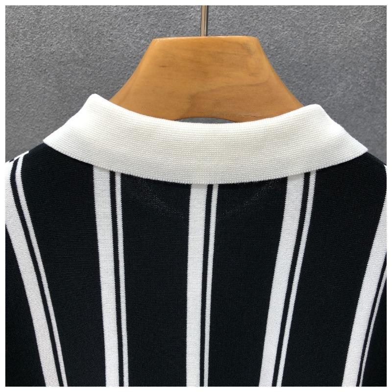 Summer Men's Knitting Stripe Short Sleeve T Shirt Men Casual Button Fashion Fashion Polo Shirt