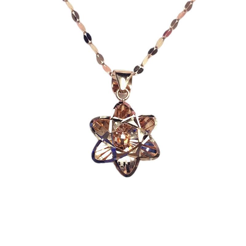 Purple Gold Hollowed-Out Super Flash Flower Plated Rose Gold Trendy Fashion Colored Gold Pendant Necklace