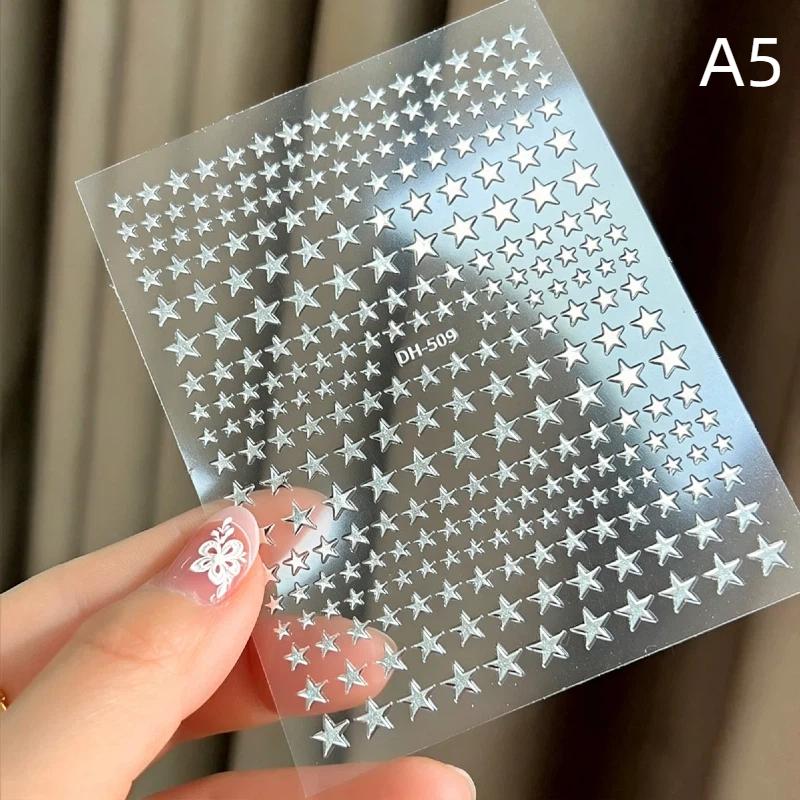 Five-Pointed Star Nail Stickers Foil Hollow Star Decals Flexible Hand-Painted Pentagram Self-Adhesive Nail Art Stickers