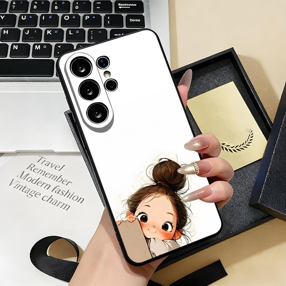 Cute Angry Little Girl Phone Case For Samsung S26 S25 S24 FE S23 S22 S21 Plus S20 Ultra Note20Ultra Black Soft Shell